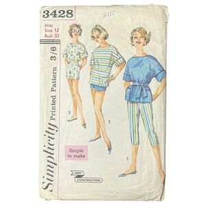Simplicity Vintage Pattern 3428 Shorts Top Pants Easy